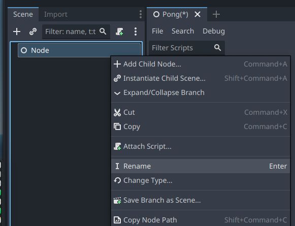 Godot Editor - Rename the Root Node